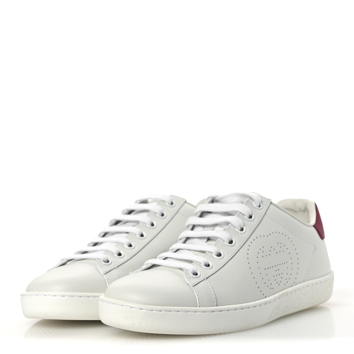 Calfskin Interlocking G Perforated Womens Ace Sneakers 36.5 White Hibiscus Red