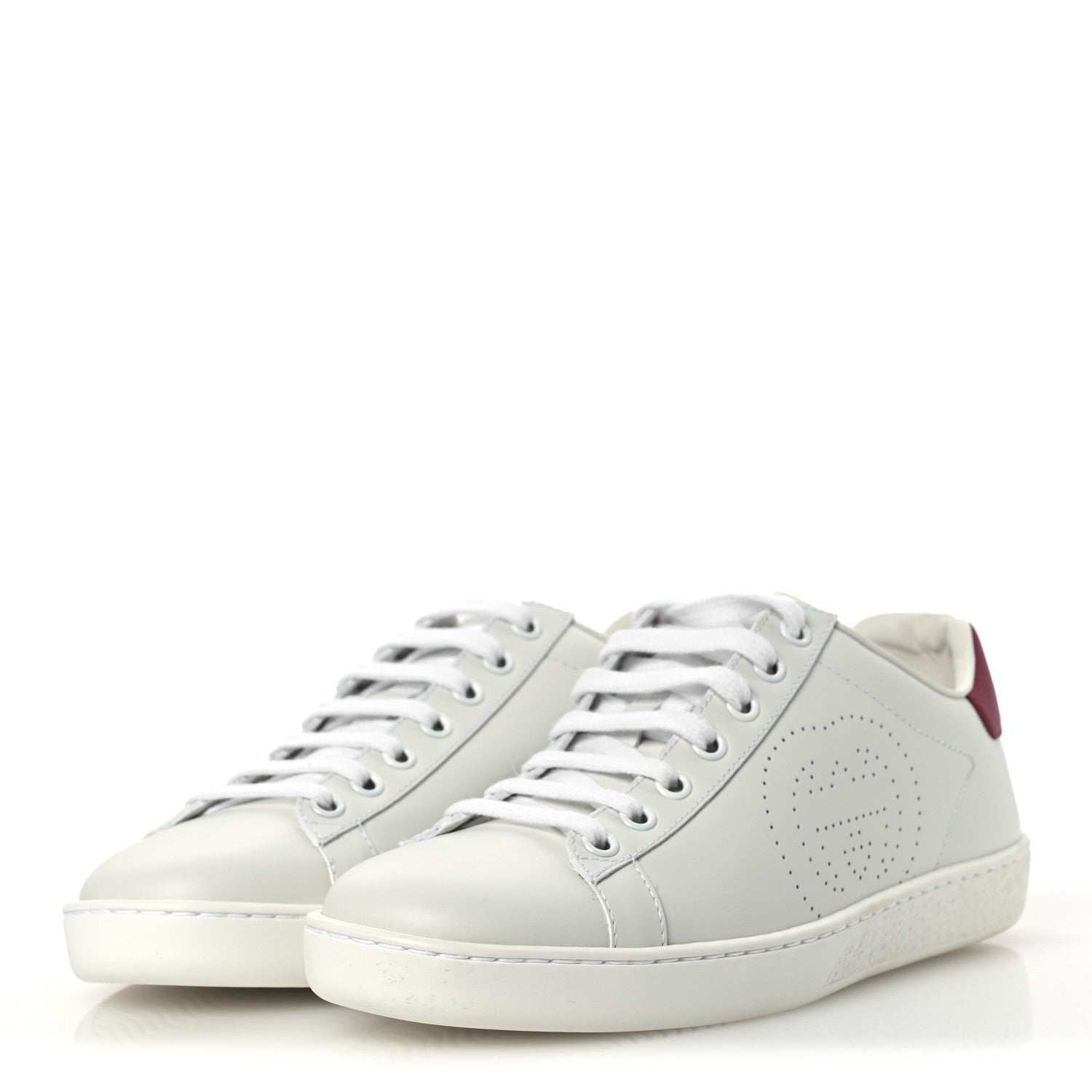 Gucci Calfskin Interlocking G Perforated Womens Ace Sneakers 36.5 White Hibiscus Red 4 of 12
