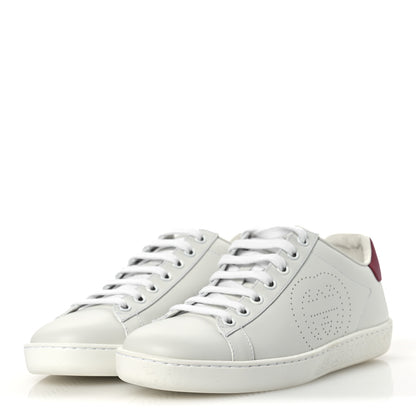 Gucci Calfskin Interlocking G Perforated Womens Ace Sneakers 36.5 White Hibiscus Red 4 of 12