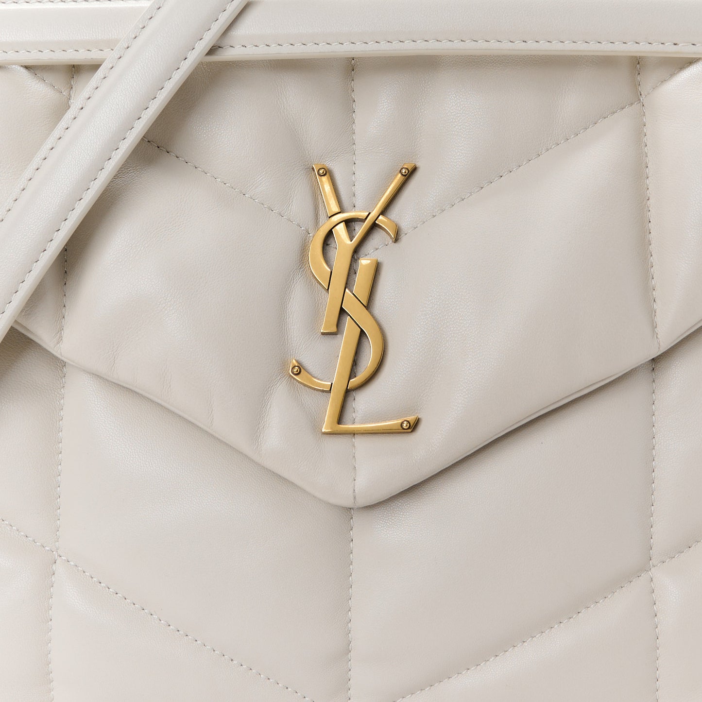 Lambskin Quilted Medium Loulou Puffer Monogram Chain Satchel Crema Soft