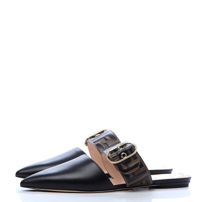 Fendi Vitello FF Embossed Buckle Flat Mules 40 Maya Black 3 of 7