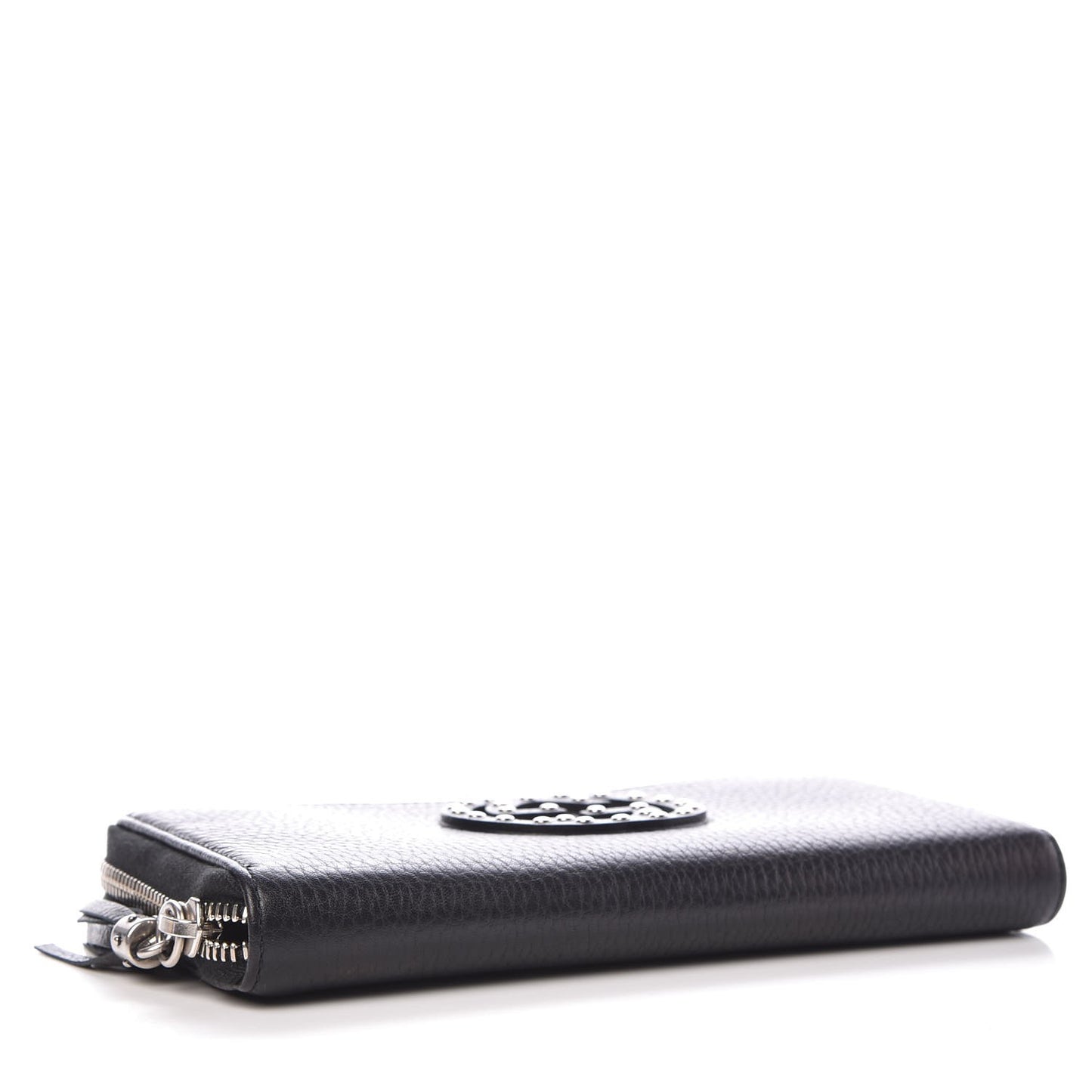 Pebbled Calfskin Studded Soho Zip Around Wallet Black