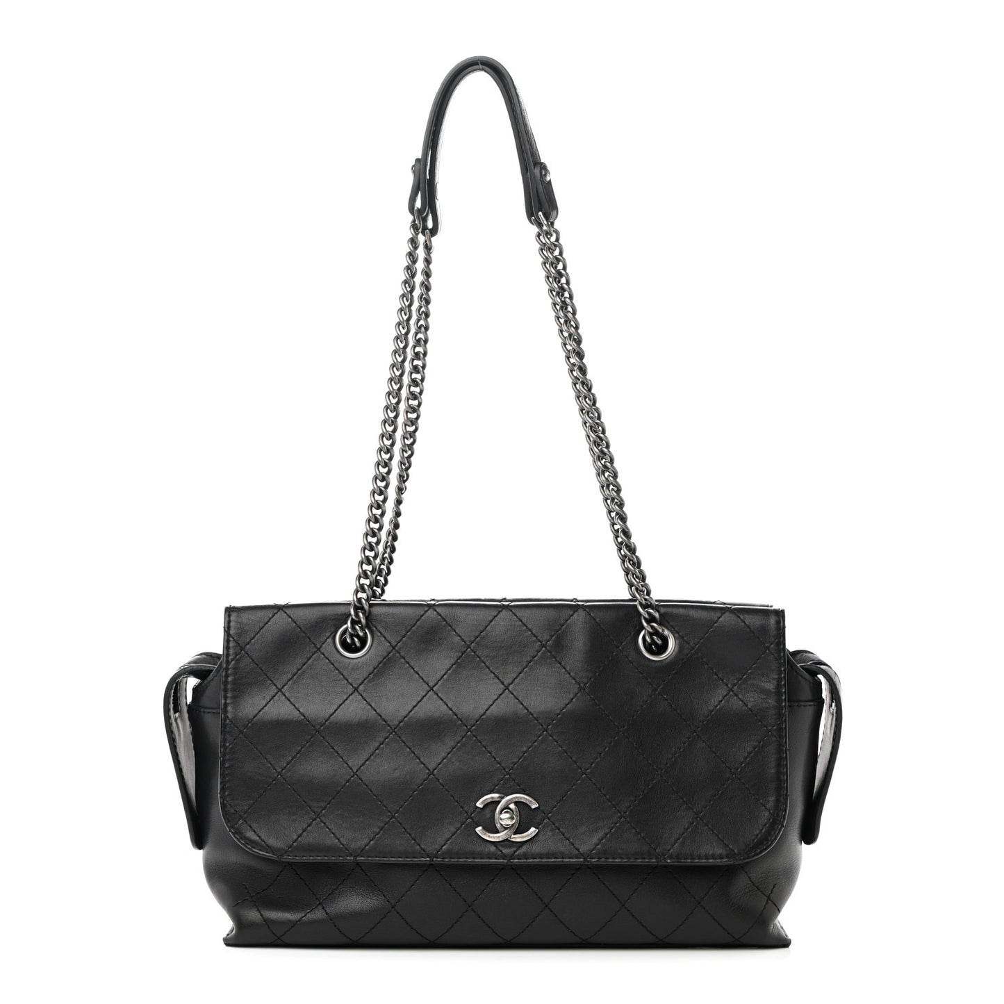 Calfskin Stitched Paris In Rome Shoulder Bag Black