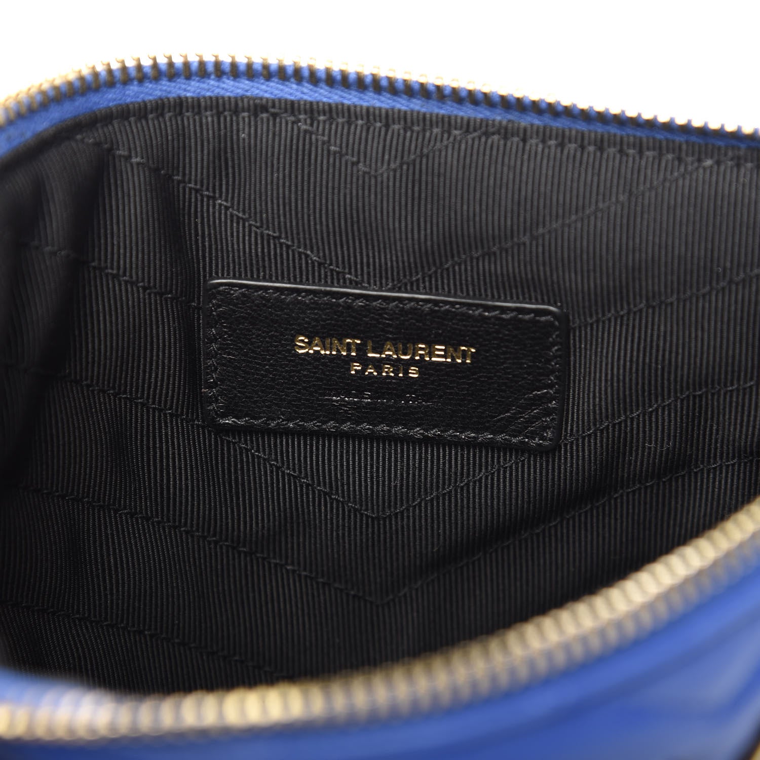 Saint Laurent Calfskin Matelasse Chevron Monogram Zip A5 Pouch Blue Majorelle 6 of 7