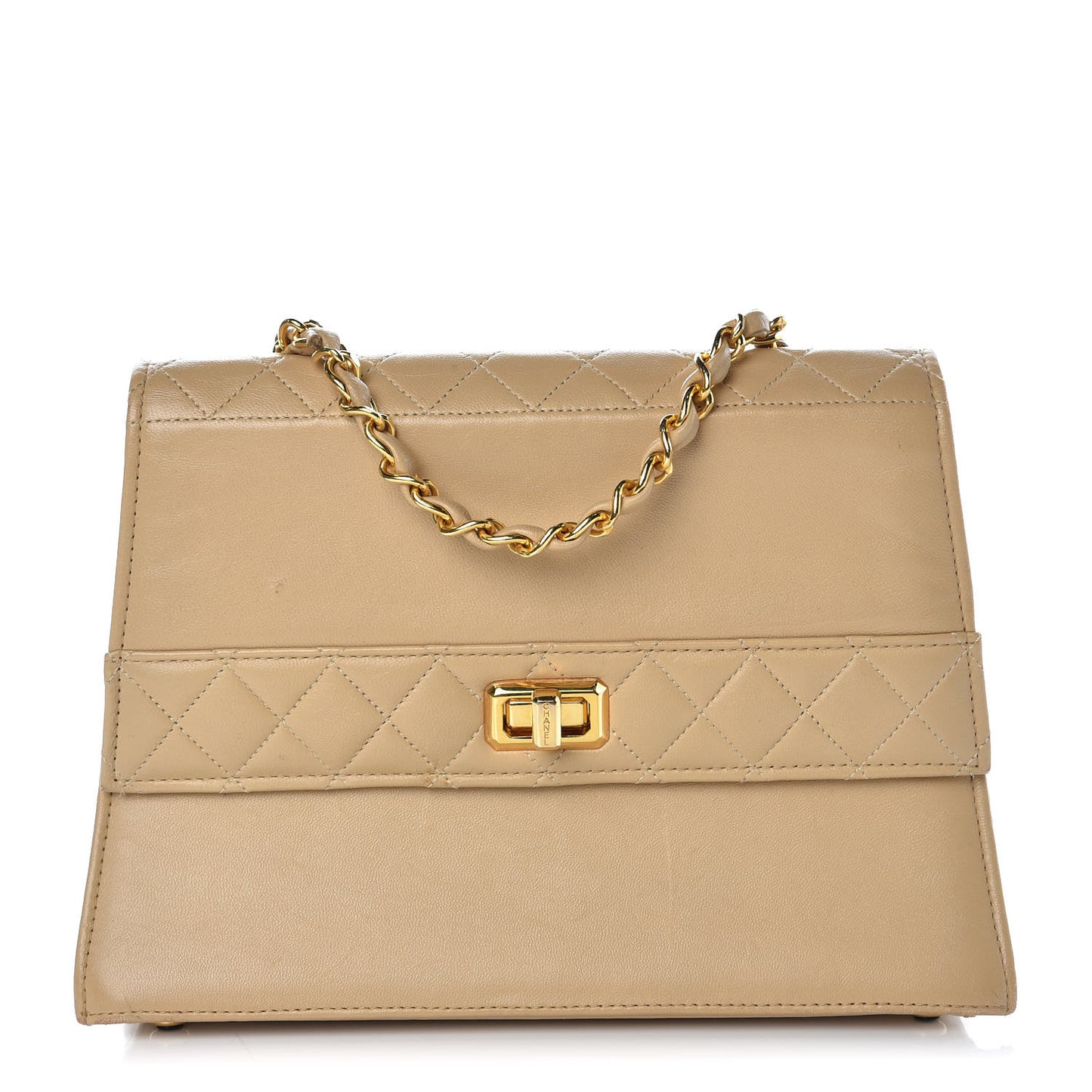 Lambskin Quilted Trapezoid Shoulder Flap Bag Beige
