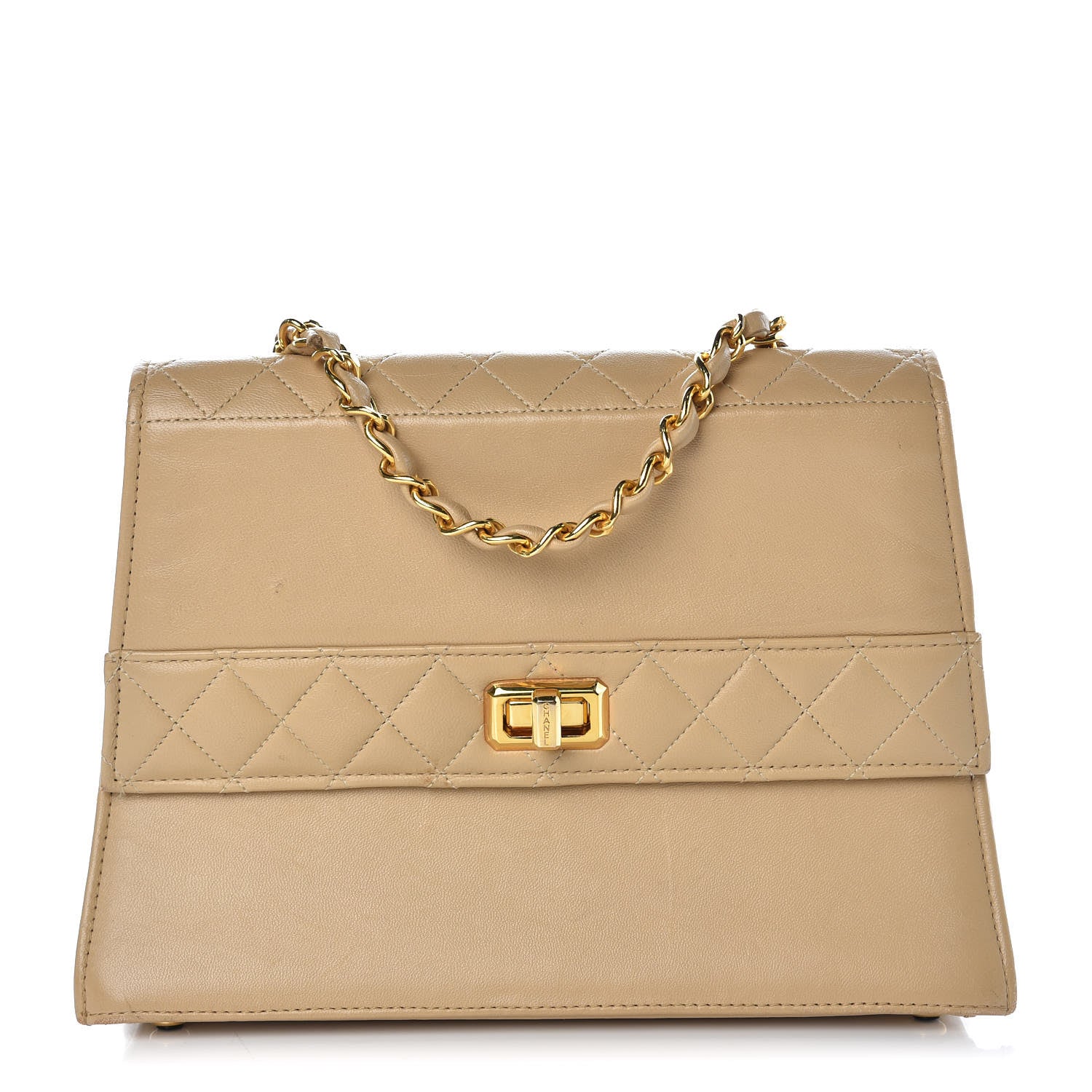 Chanel Lambskin Quilted Trapezoid Shoulder Flap Bag Beige 1 of 11