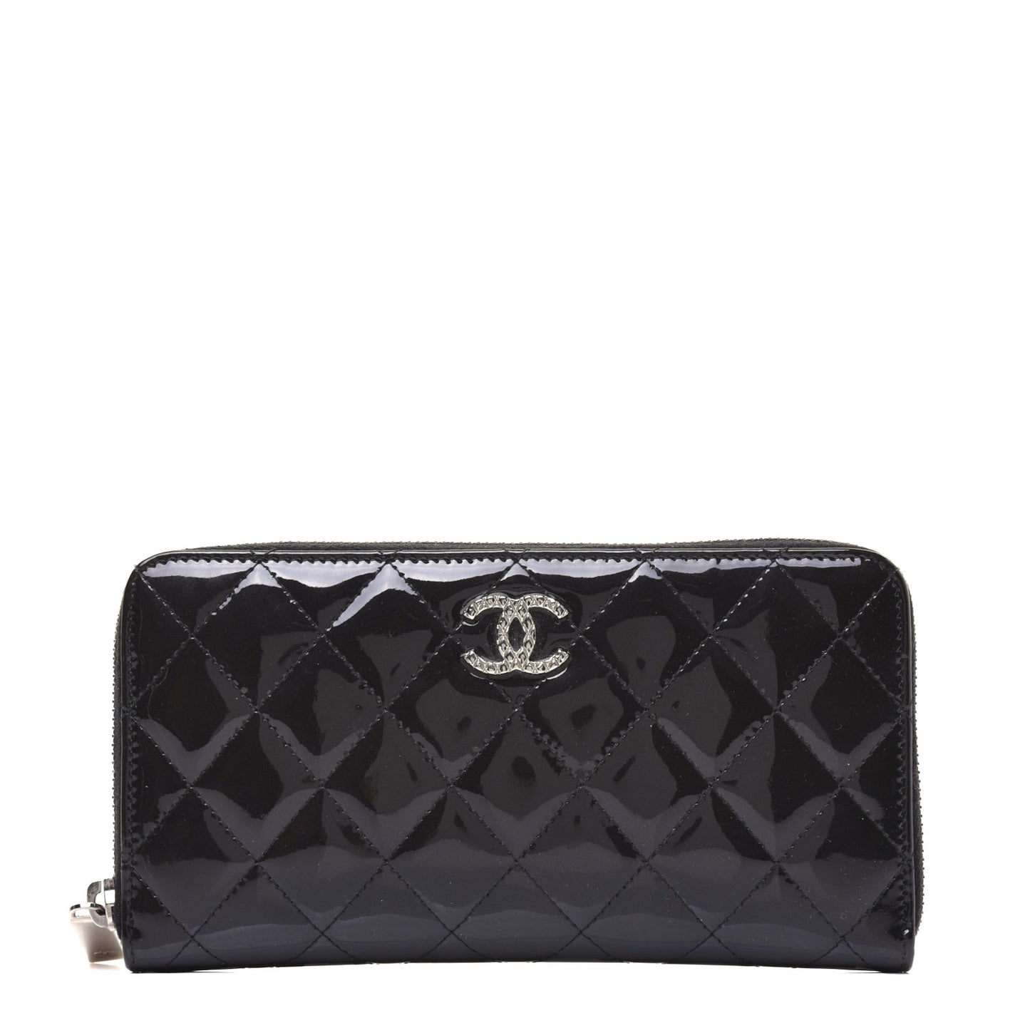 Patent Quilted Brilliant Zip Around Wallet Black