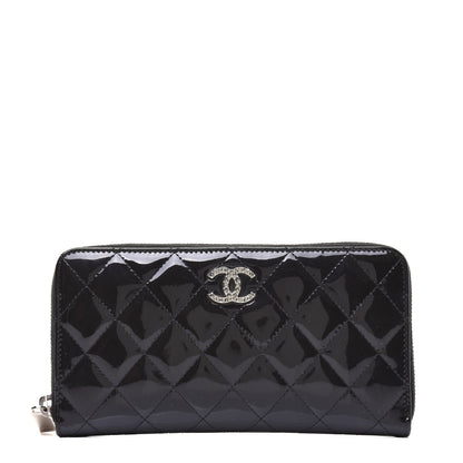 Chanel Patent Quilted Brilliant Zip Around Wallet Black 1 of 14