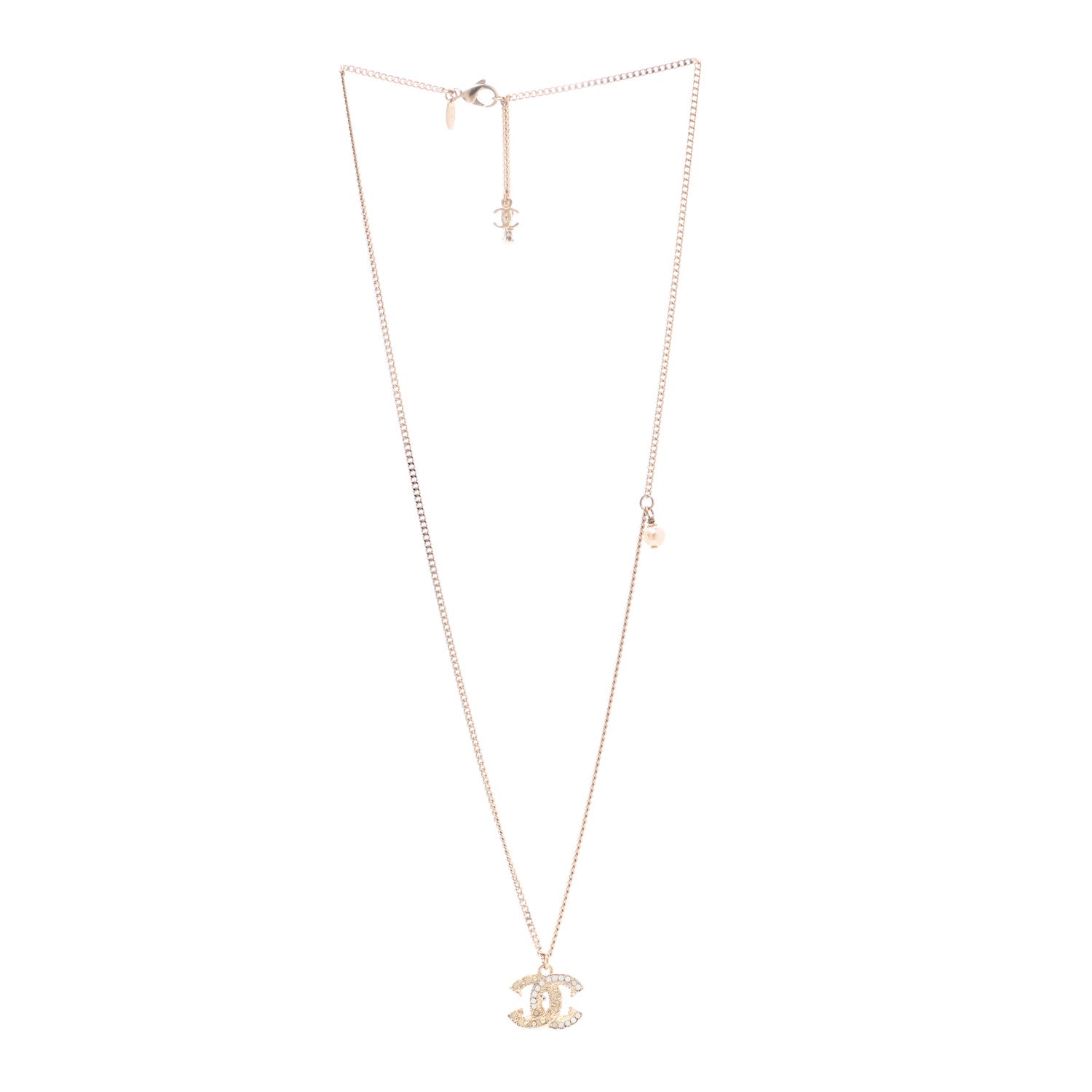 Chanel Crystal CC Pendant Necklace Gold 7 of 10