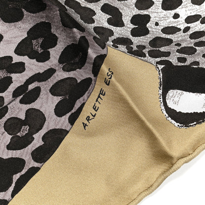 Hermes Silk Twill Lazy Leopardesses Scarf 90 Camel Anthracite 6 of 7