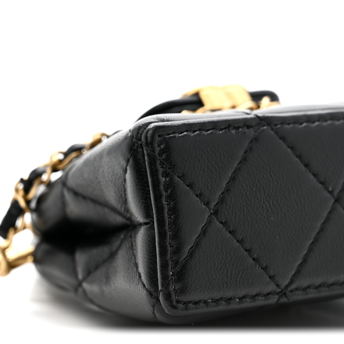 Shiny Lambskin Quilted Mini Kelly Bag Charm Black