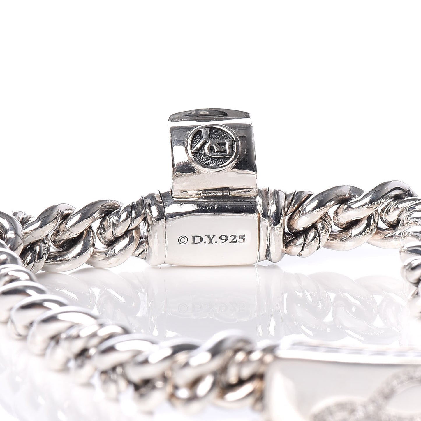 Sterling Silver Diamond 7mm Petite Pave Curb Link Love ID Bracelet