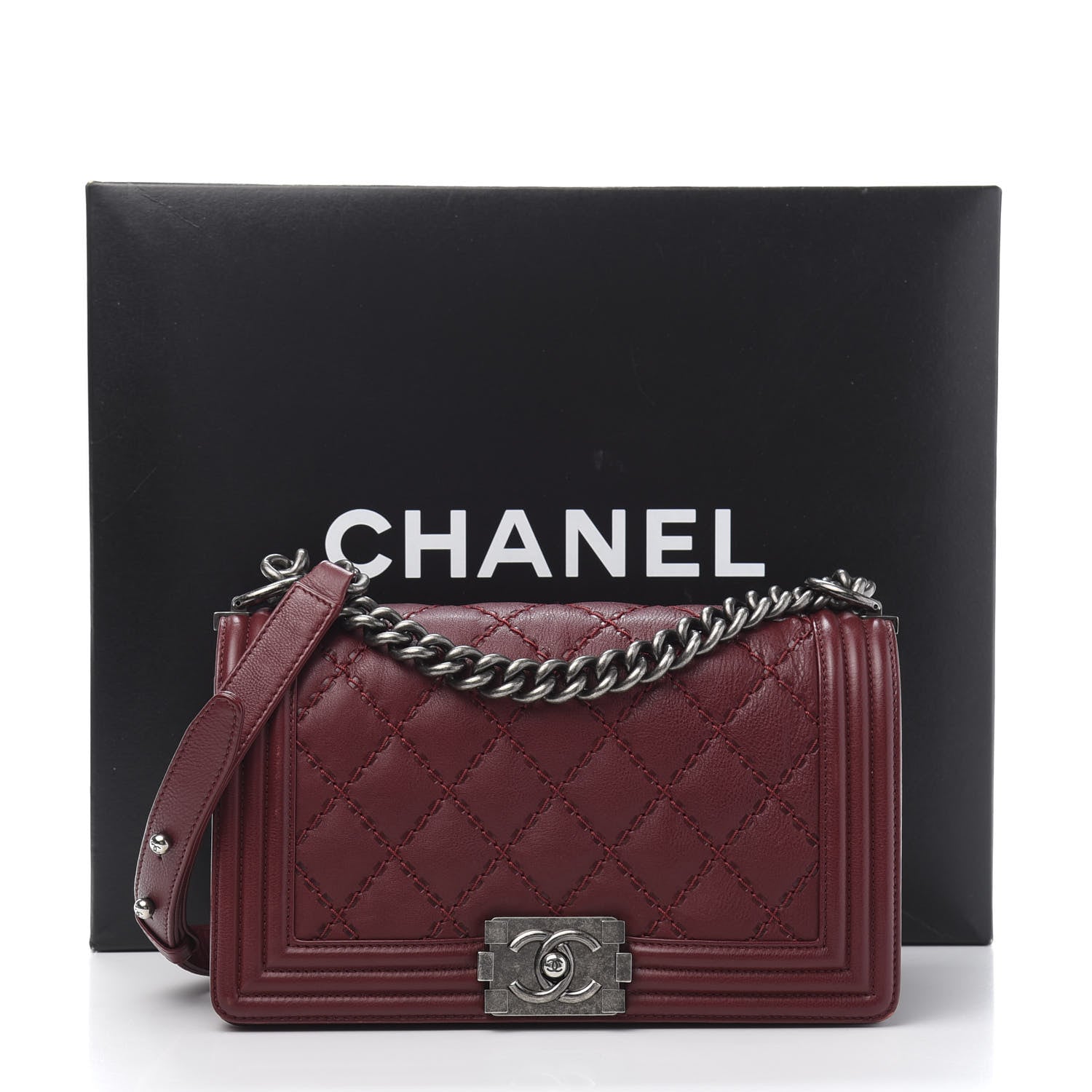 Chanel Calfskin Double Stitch Medium Boy Flap Burgundy 11 of 11