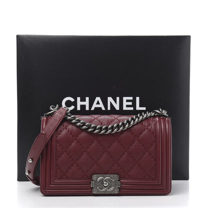 Chanel Calfskin Double Stitch Medium Boy Flap Burgundy 11 of 11