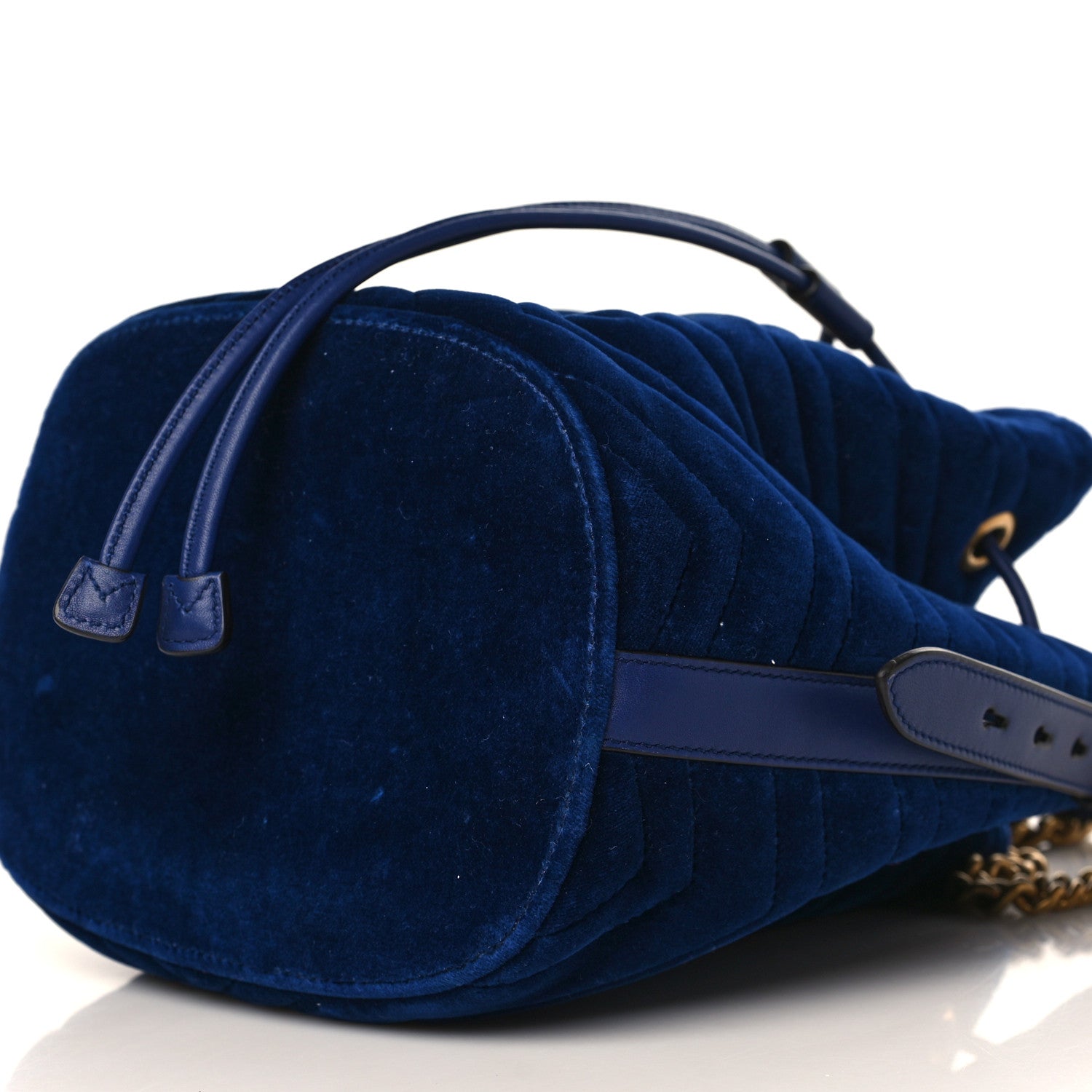 Gucci Velvet Matelasse GG Marmont Bucket Bag Cobalt Blue 9 of 10