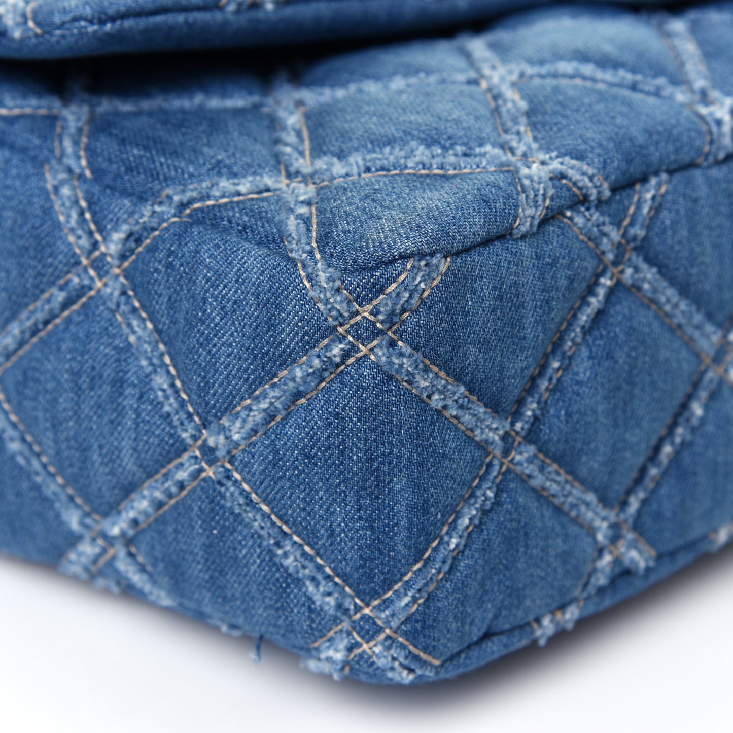 Frayed Denim Quilted Large Blue Chip Flap Blue