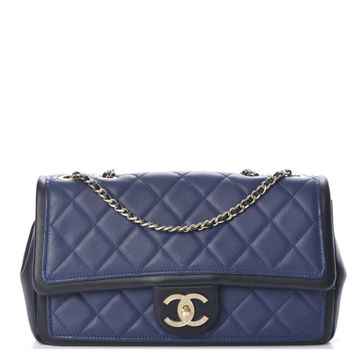 Chanel Lambskin Quilted Medium Graphic Flap Navy Black 1 of 10