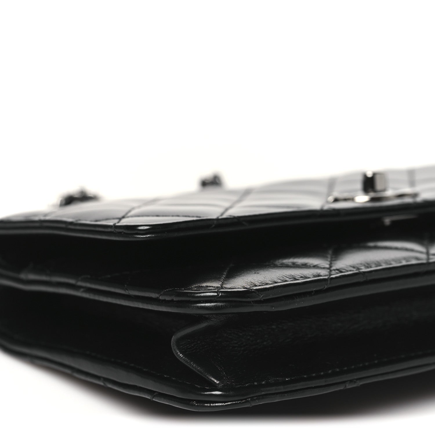 Chanel Shiny Crumpled Calfskin Strass Quilted Top Handle Wallet On Chain WOC Black 10 of 11