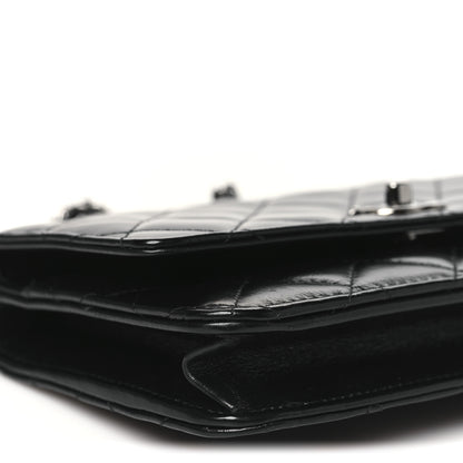 Chanel Shiny Crumpled Calfskin Strass Quilted Top Handle Wallet On Chain WOC Black 10 of 11