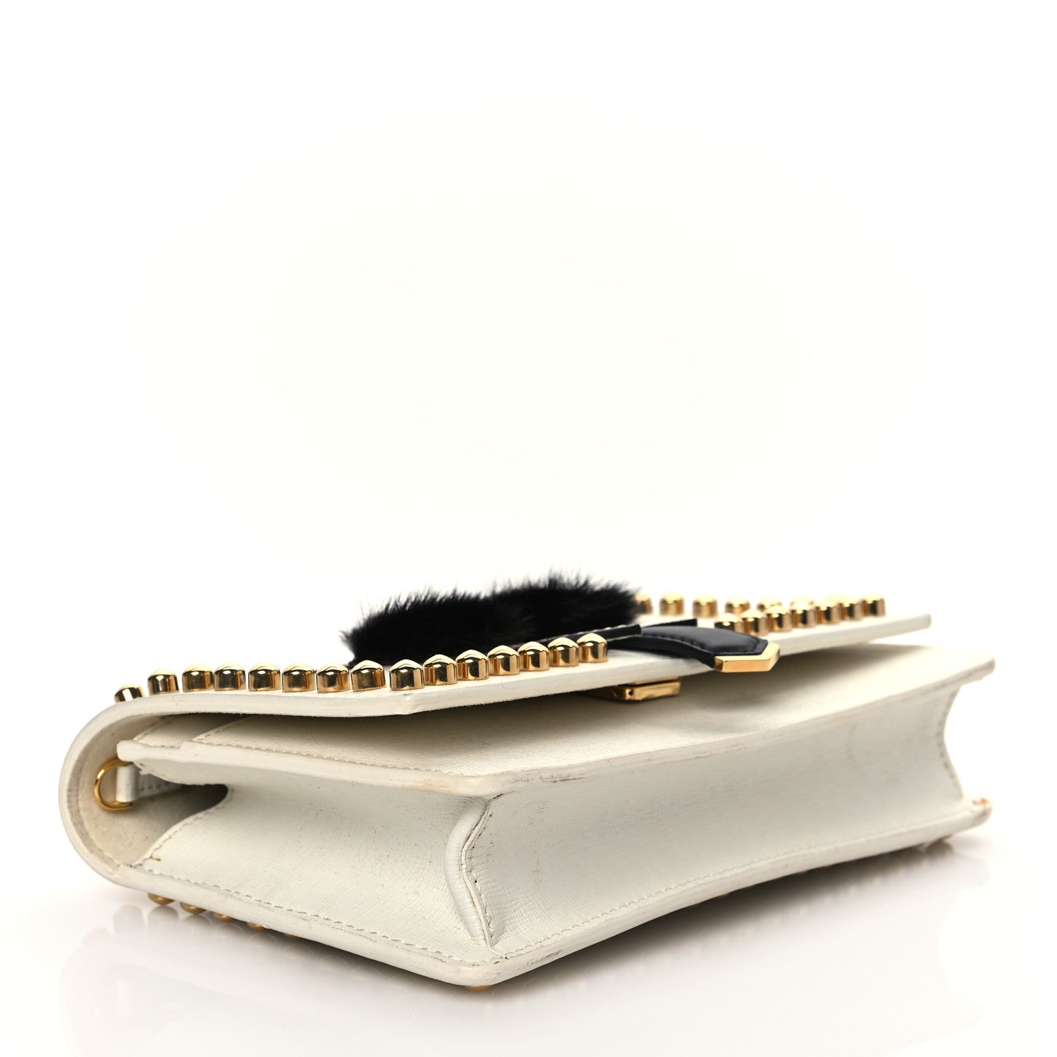 Fendi Vitello Elite Mink Fur Studded Karlito Tube Wallet on Chain White 3 of 12