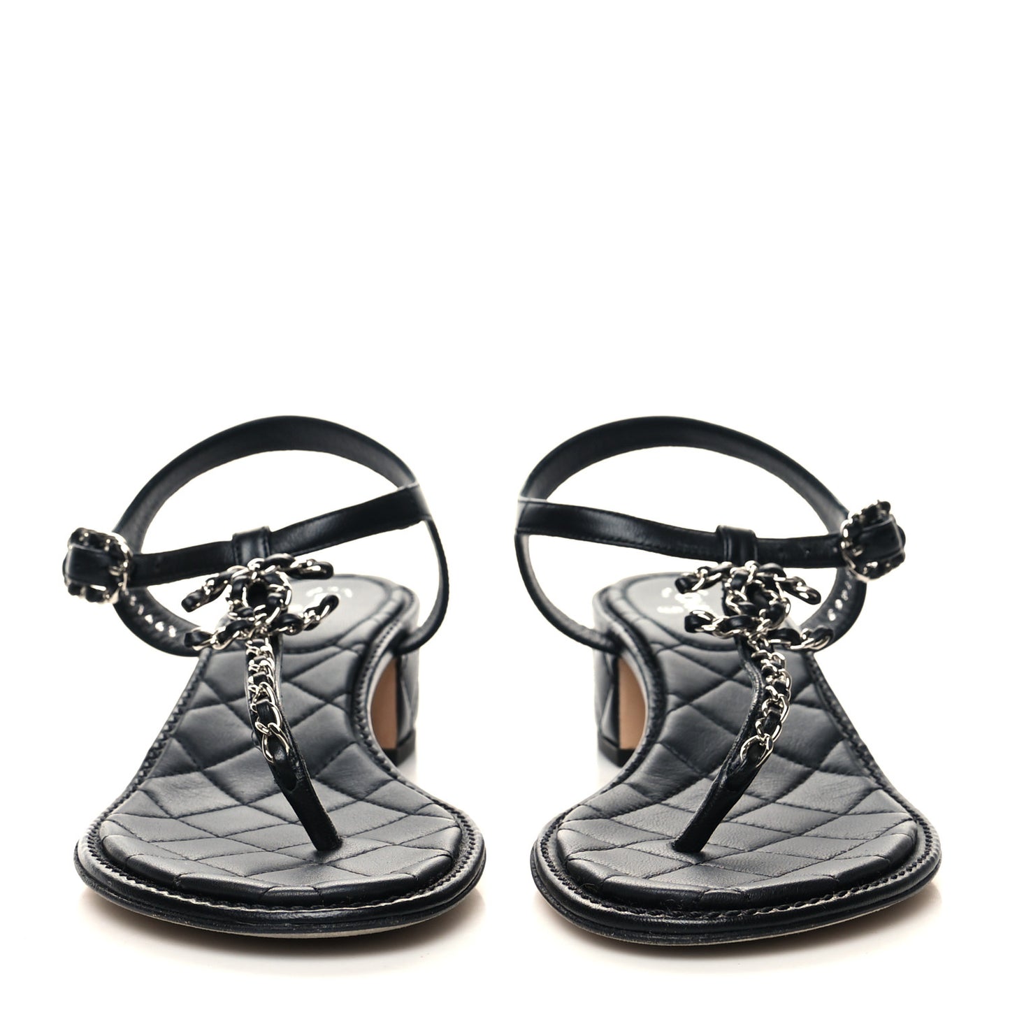 Lambskin Chain CC Thong Sandals 38 Black