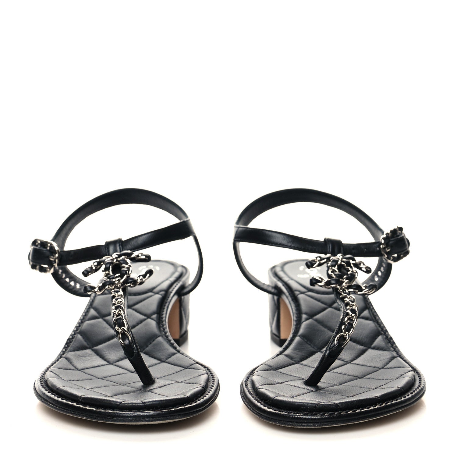 Chanel Lambskin Chain CC Thong Sandals 38 Black 2 of 9