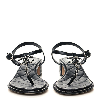 Chanel Lambskin Chain CC Thong Sandals 38 Black 2 of 9