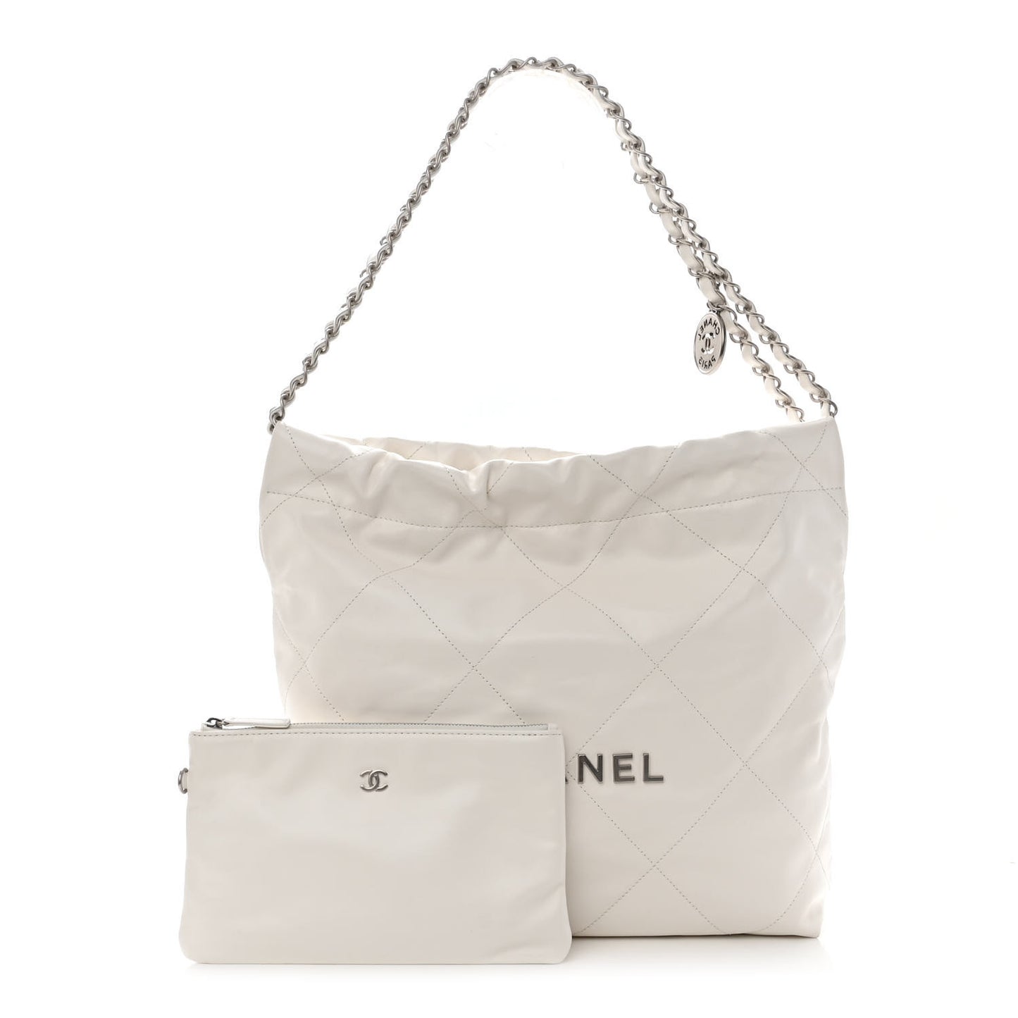 Shiny Calfskin Quilted Small Chanel 22 White