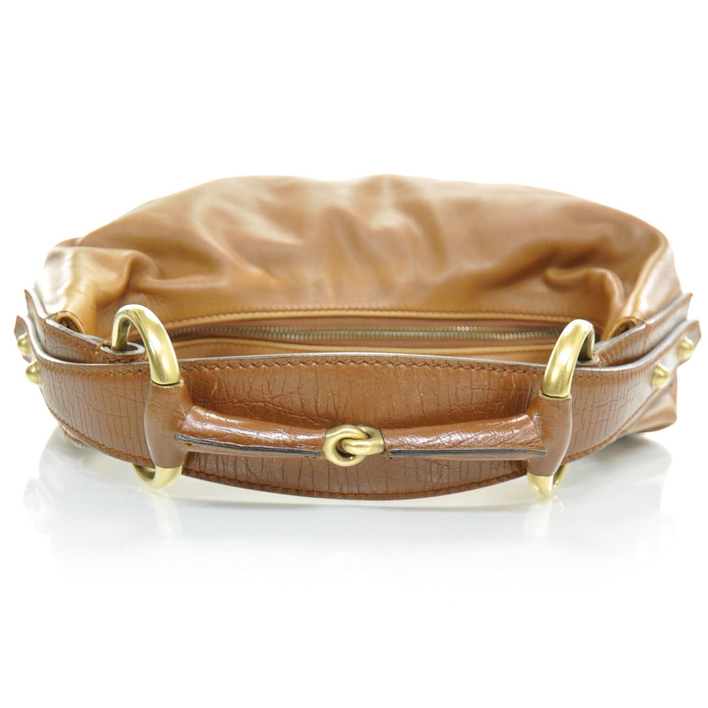 Leather Medium Horsebit Chain Hobo Tan