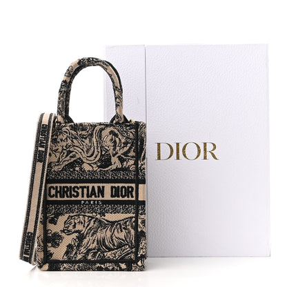 Christian Dior Canvas Toile de Jouy Embroidered Mini Book Tote Phone Bag Beige Black 9 of 9