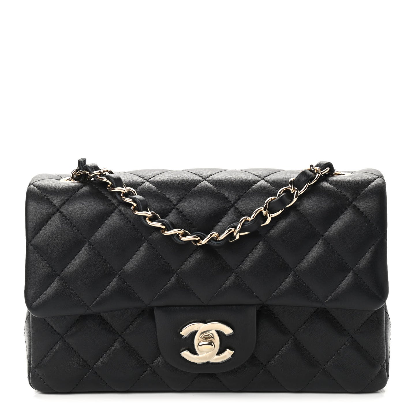 Lambskin Quilted Mini Rectangular Flap Black