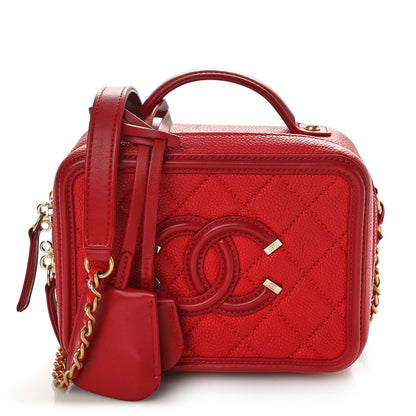 Chanel Caviar Quilted Small CC Filigree Vanity Case Red 1 of 10