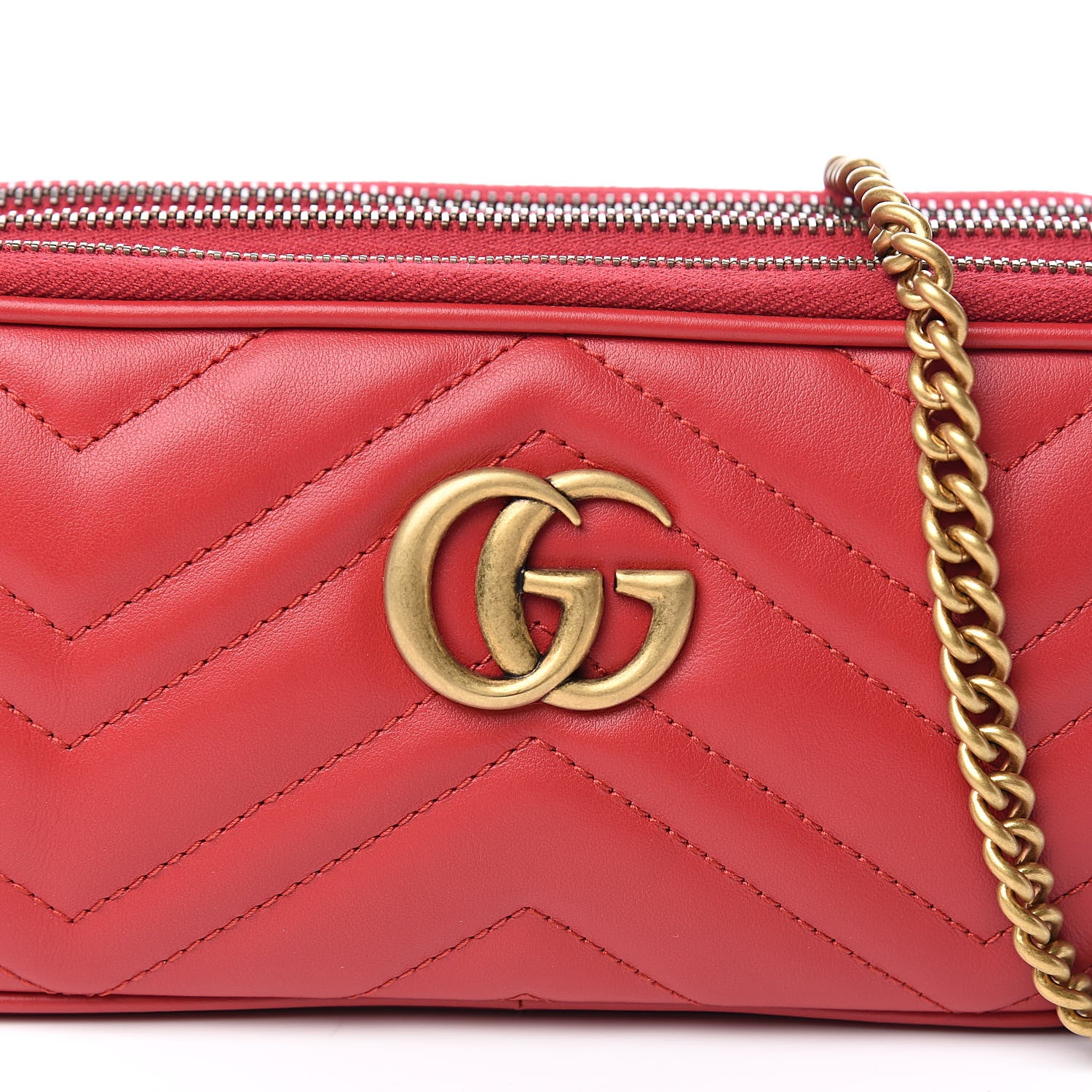 Gucci Calfskin Matelasse Mini GG Marmont Chain Crossbody Bag Hibiscus Red 12 of 13