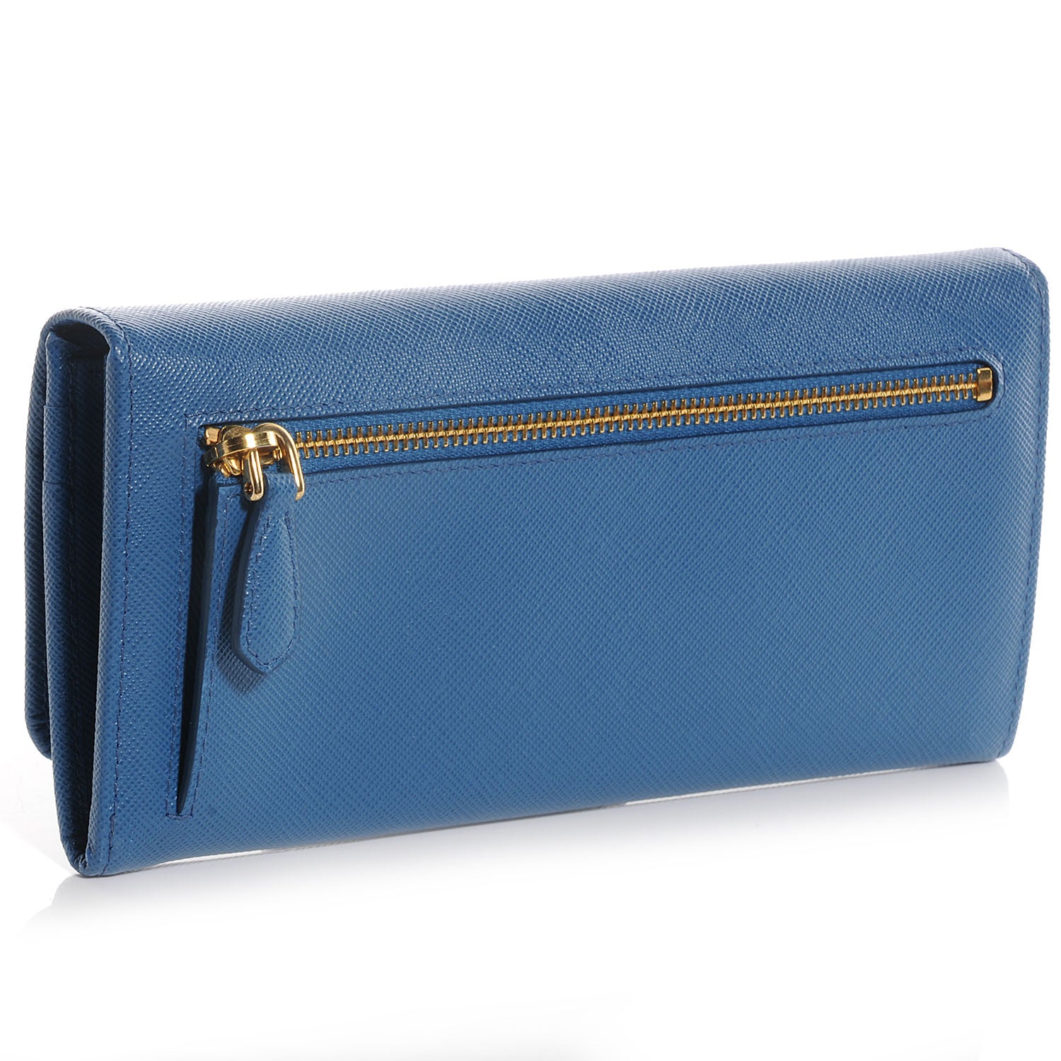 Prada Saffiano Metal Continental Flap Wallet Cobalto 3 of 9