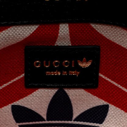 Gucci X ADIDAS Textured Dollar Calfskin Web Small Trefoil Horsebit 1955 Shoulder Bag Black Off White 6 of 9