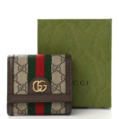 Gucci GG Supreme Monogram Textured Calfskin Web Ophidia Card Case Wallet Beige Ebony New Acero 7 of 7
