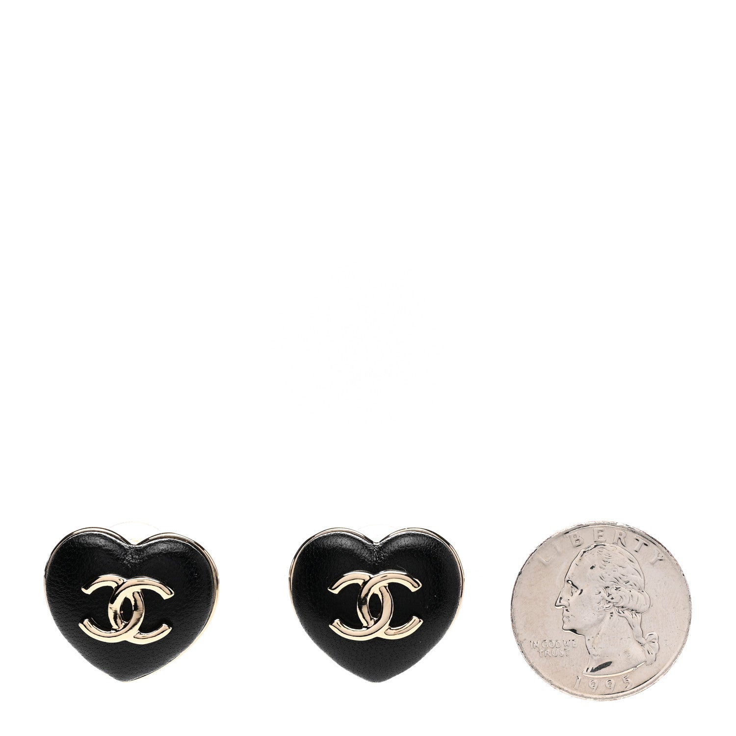 Chanel Lambskin CC Heart Earrings Black Gold 2 of 5