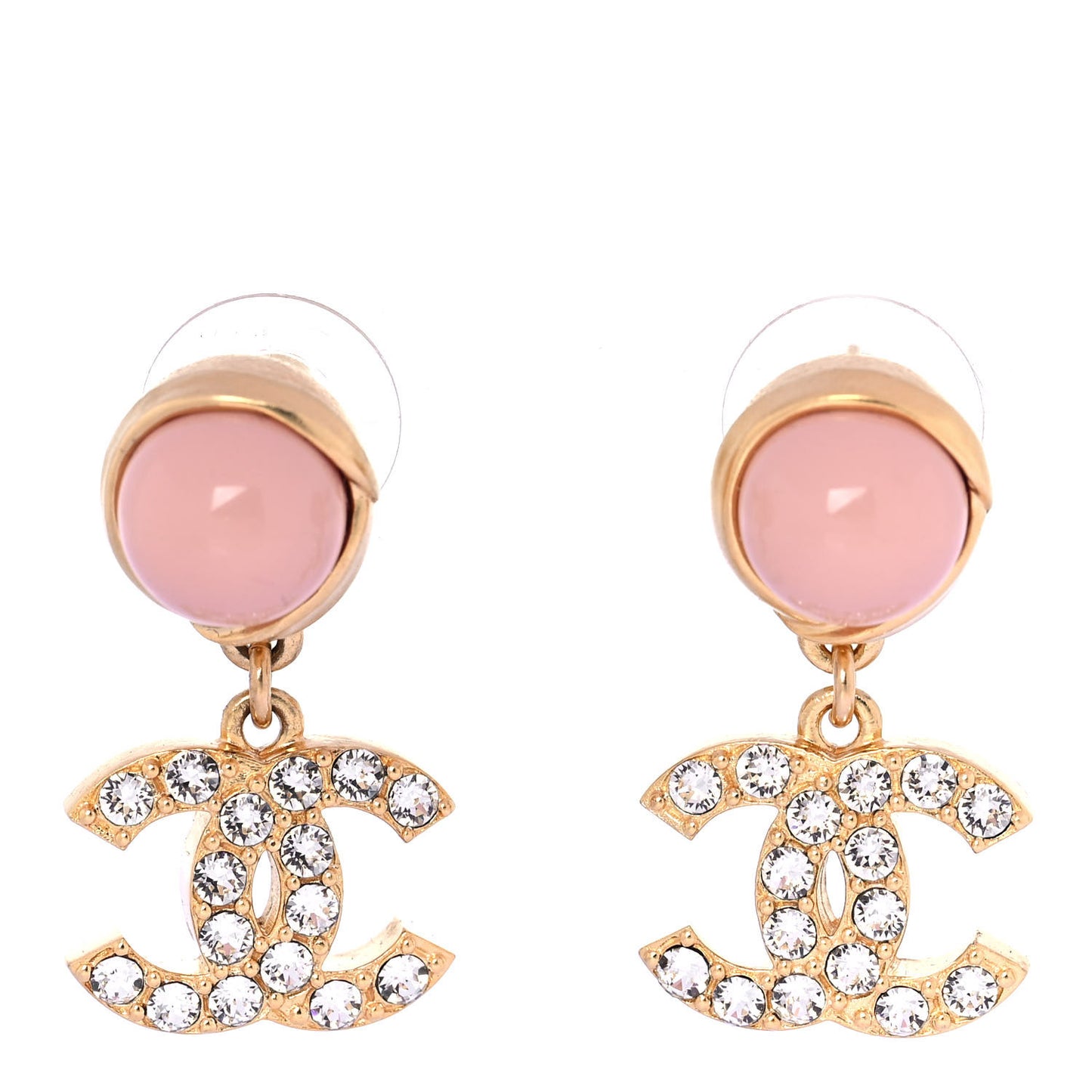 Crystal Pearl CC Drop Earrings Pink Gold