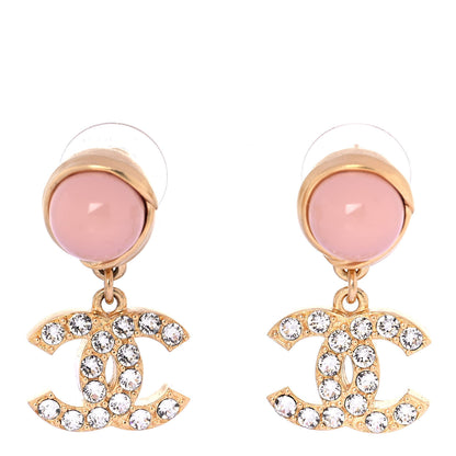Chanel Crystal Pearl CC Drop Earrings Pink Gold 1 of 5