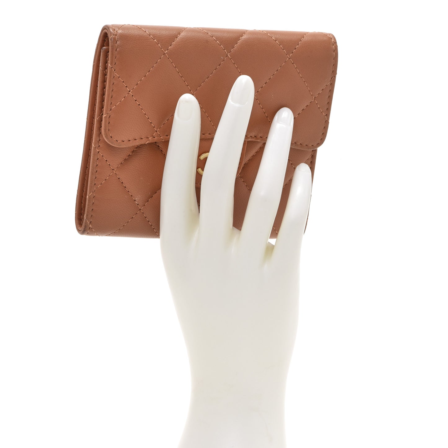 Lambskin Quilted Compact Flap Wallet Beige
