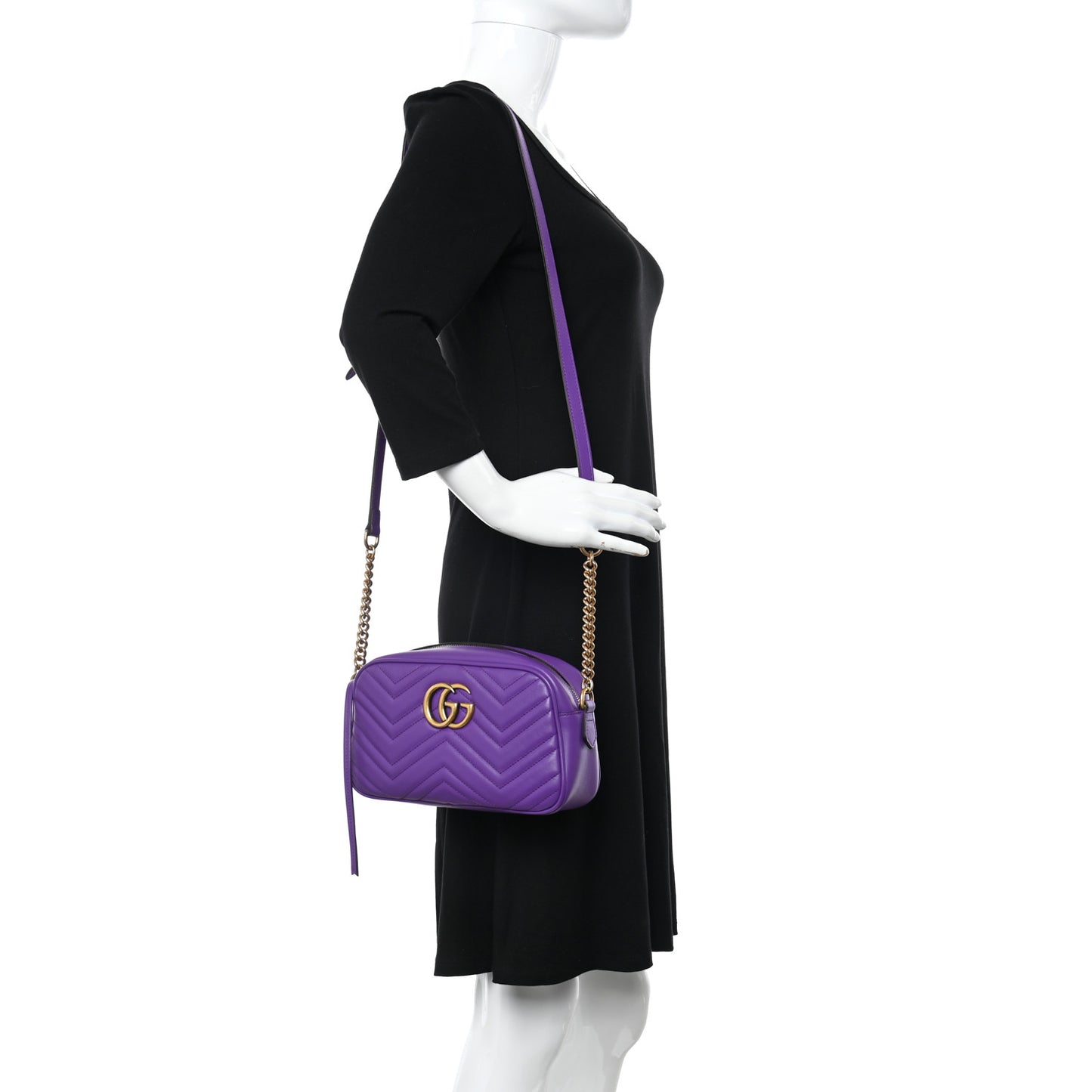 Calfskin Matelasse Small GG Marmont Chain Shoulder Bag Shine Purple