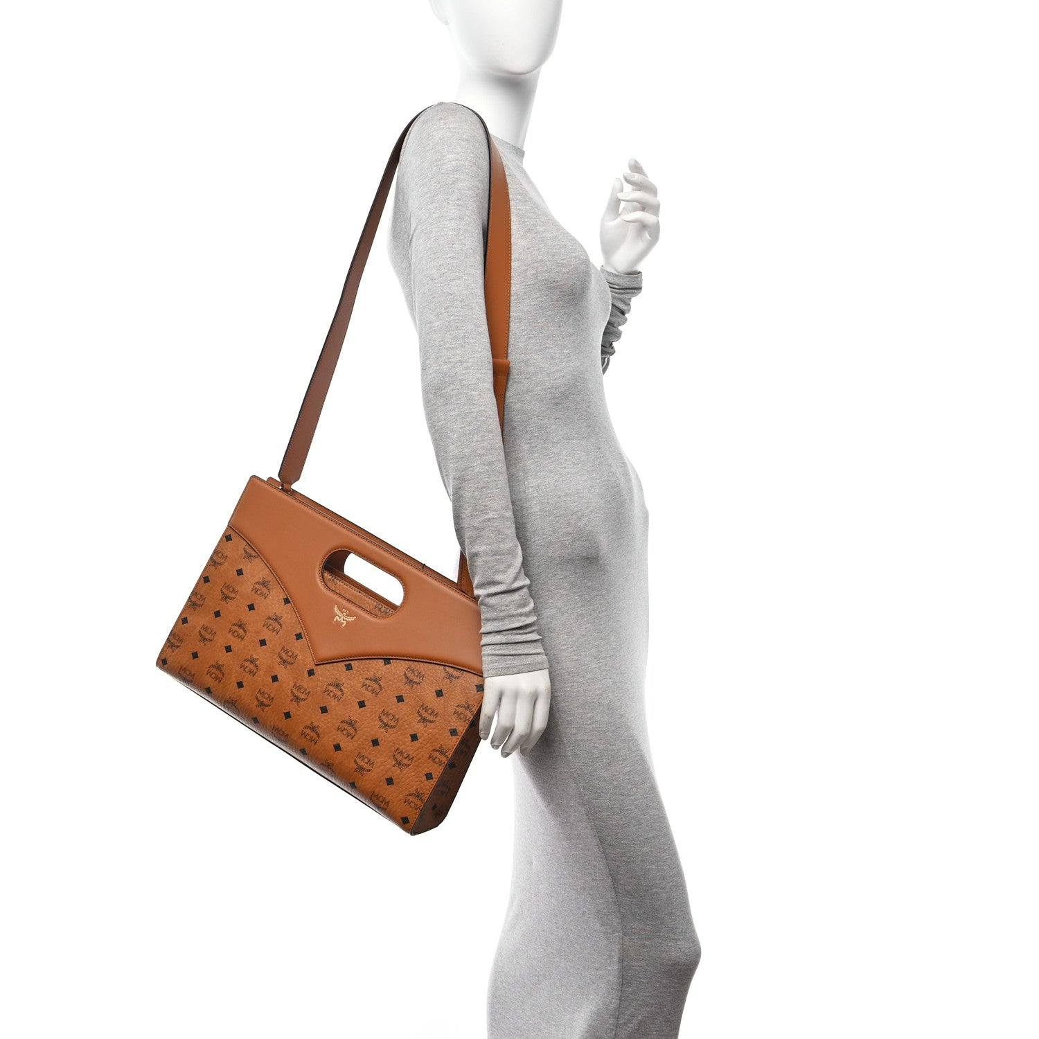 MCM Visetos Calfskin Medium Diamond Tote Cognac 2 of 9