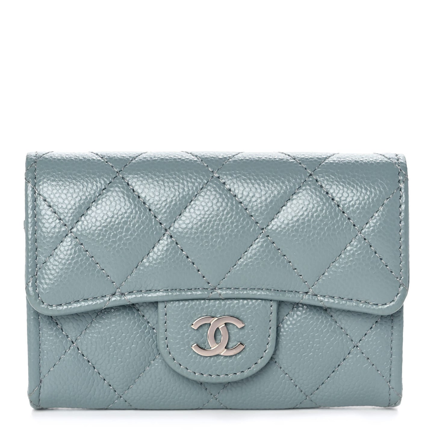Caviar Quilted Flap Card Holder Wallet Light Blue
