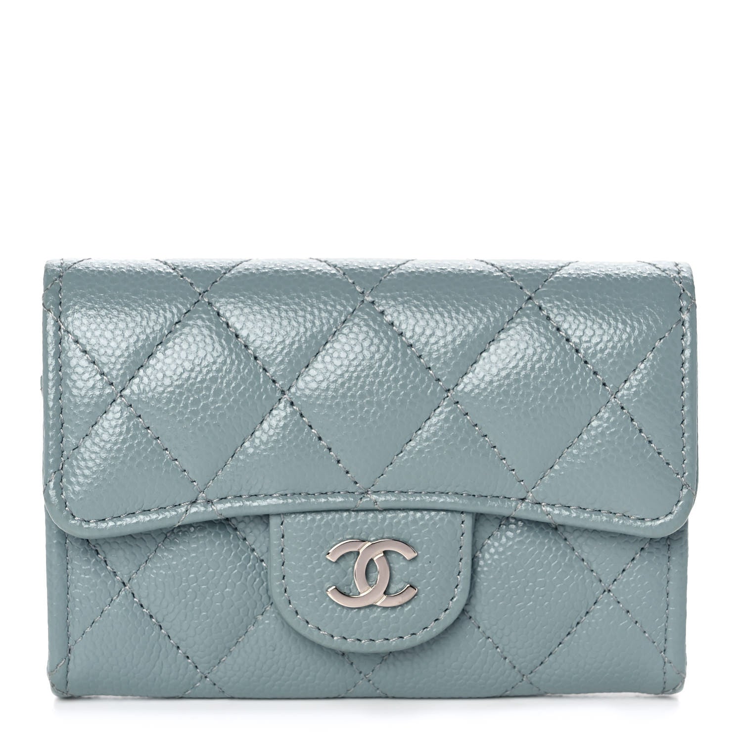 Chanel Caviar Quilted Flap Card Holder Wallet Light Blue 1 of 12