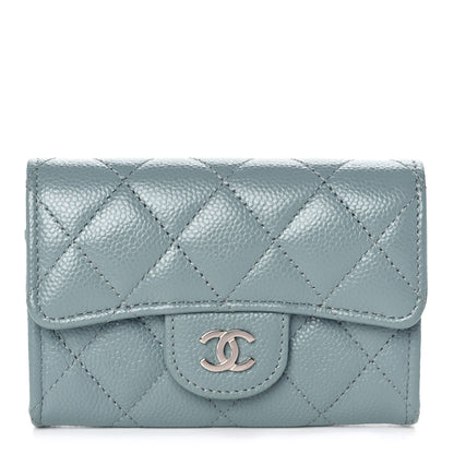 Chanel Caviar Quilted Flap Card Holder Wallet Light Blue 1 of 12