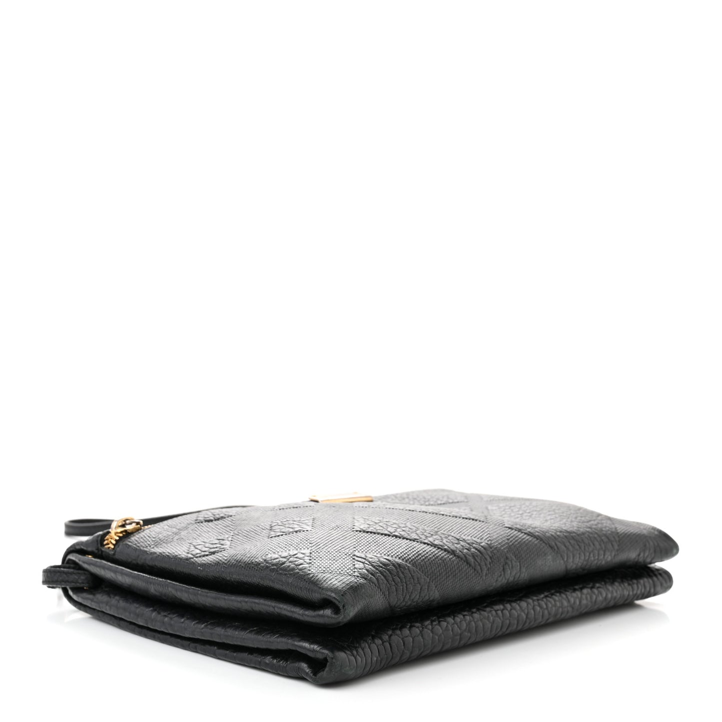 Signature Grain Calfskin Check Embossed Medium Balmoral Clutch Bag Black