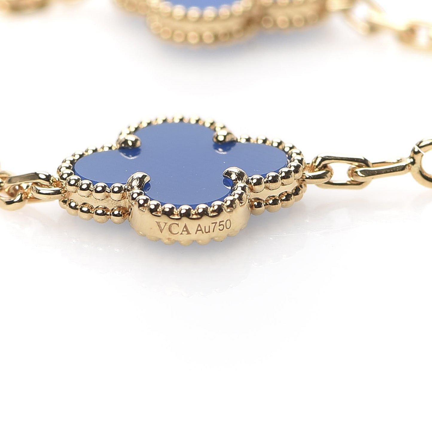 18K Yellow Gold Blue Agate 5 Motifs Vintage Alhambra Bracelet