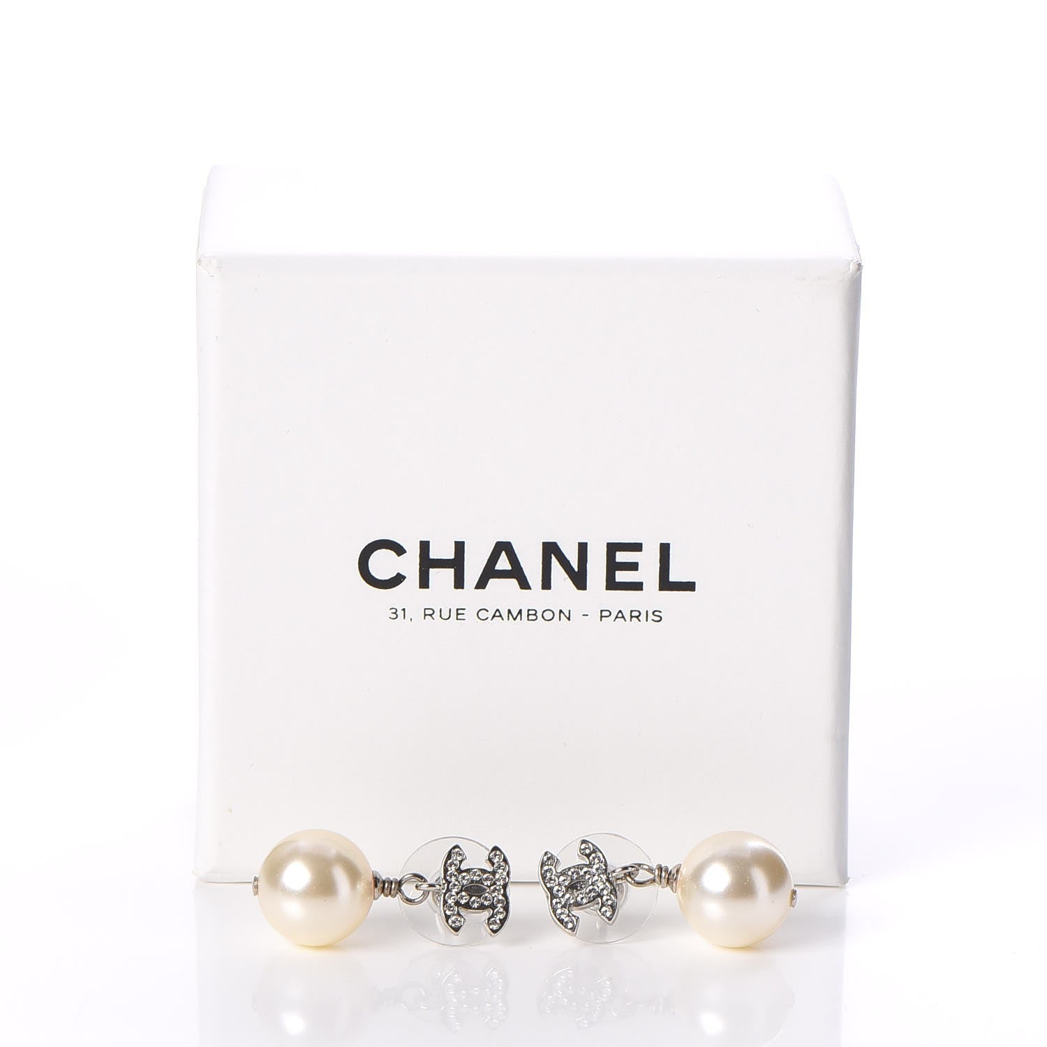 Chanel Crystal Pearl CC Drop Earrings Silver 6 of 6