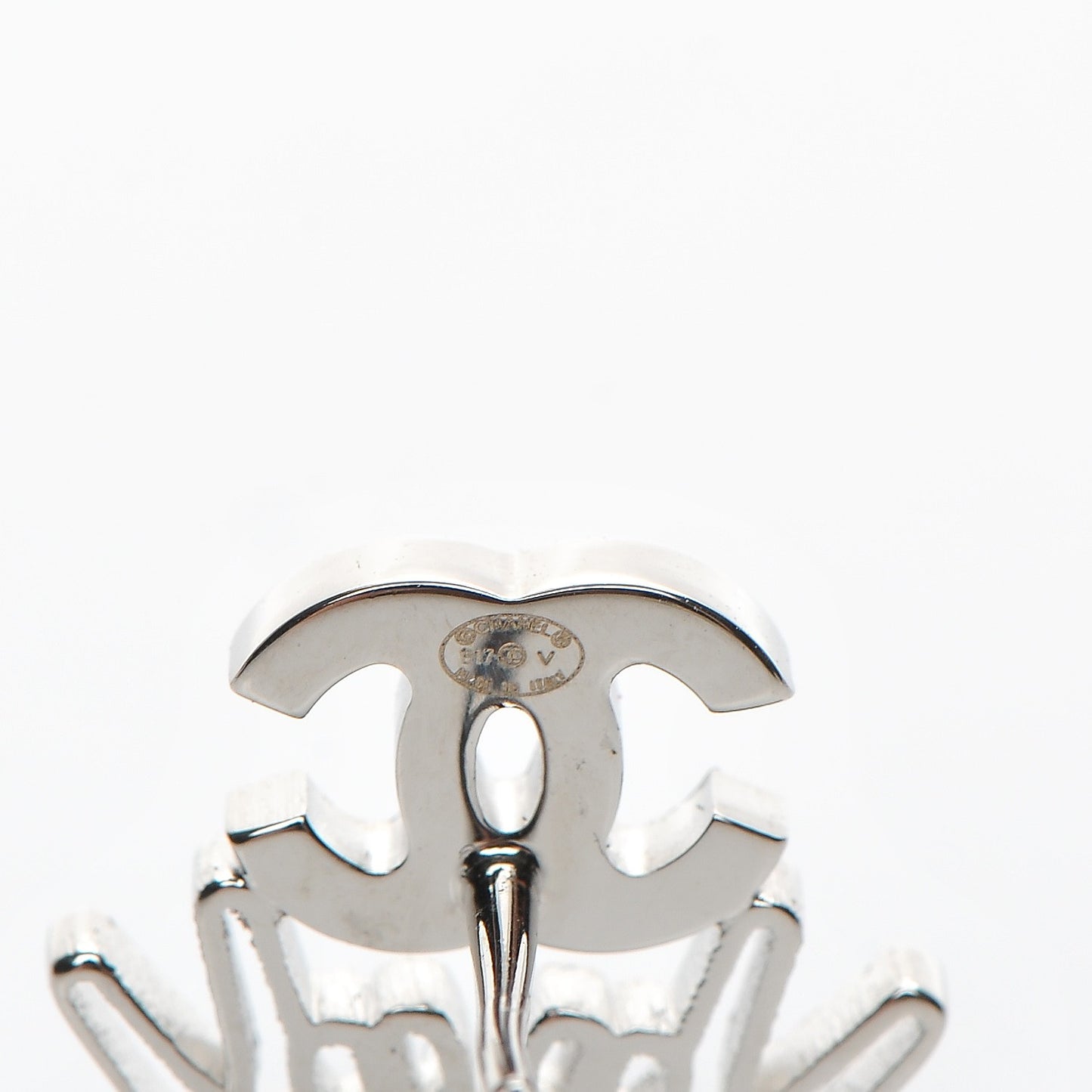 Crystal CC Peace Sign Emoji Earrings Silver