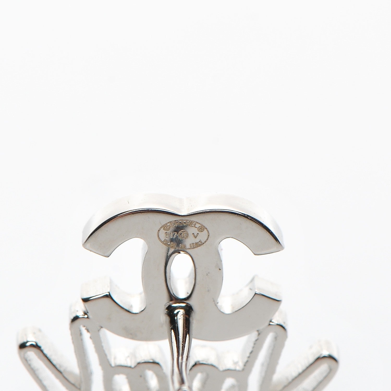 Chanel Crystal CC Peace Sign Emoji Earrings Silver 4 of 5